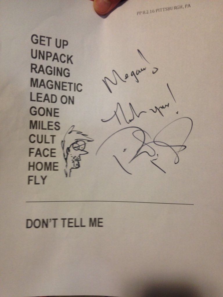 Phillip's set list from last night in Pittsburgh. Photo: Megan Lancaster